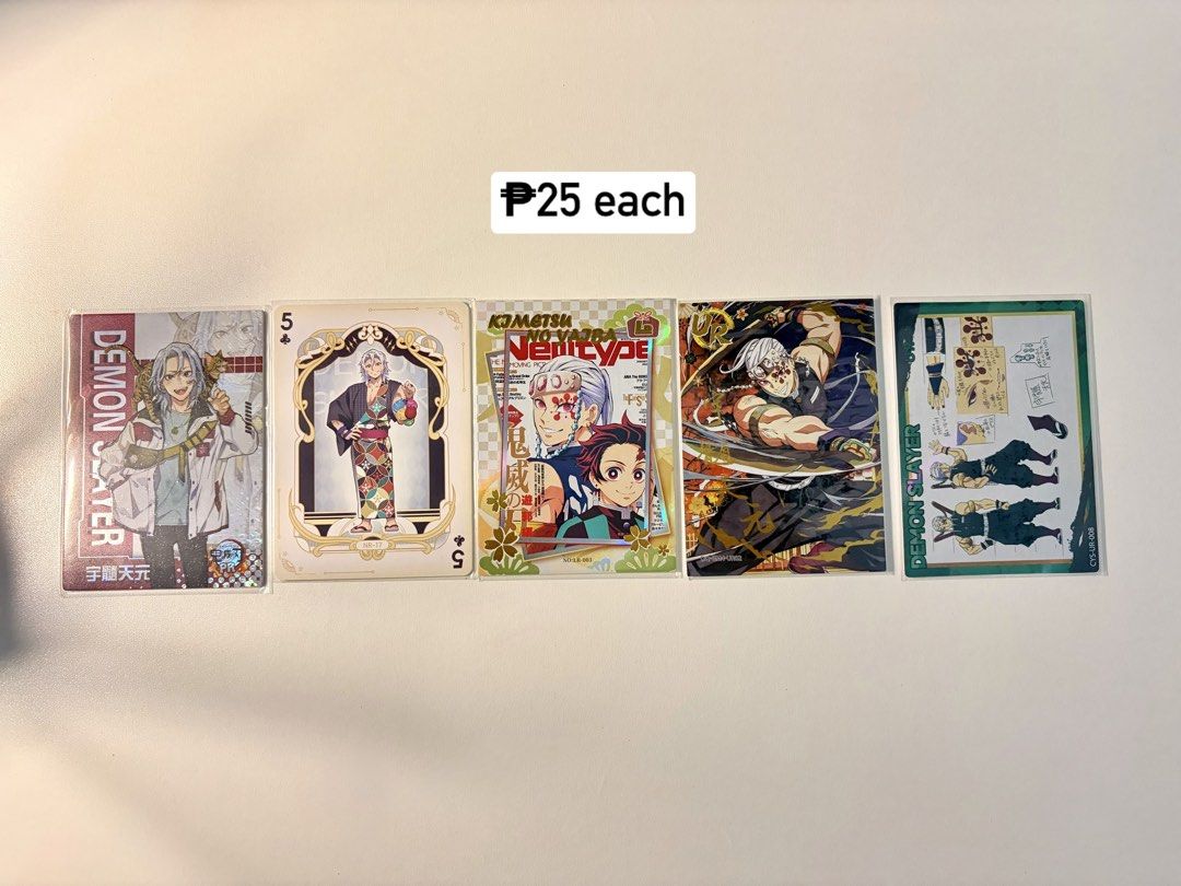demon slayer cards -mix (Category: Raw Singles) located in Pagbilao. Submitted by yuharchives (Listing ID 1465846936, Image 3). Description: - decluttering my card stash 🫩 - price varies: ₱10-50 only (check photos) - with free cards (min. purchase of ₱50) if take all: ₱550 (48pcs + free cards) PAYMENT FIRST!:> 💵 MOP: Gcash, BDO, BPI, Maya, Seabank 🚛 MOD: J&T (69+ sf) / Lalamove (around lucena) 📍 LOC: Pagbilao/Lucena, Quezon Province.