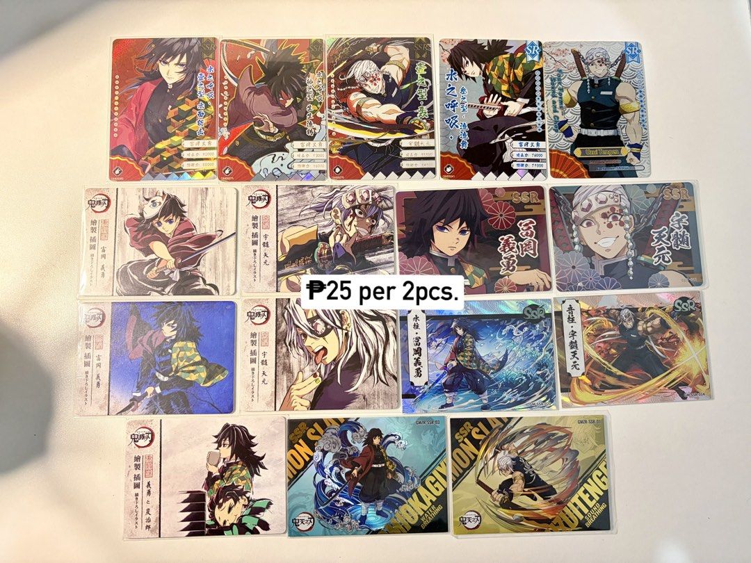 demon slayer cards -mix (Category: Raw Singles) located in Pagbilao. Submitted by yuharchives (Listing ID 1465846936, Image 1). Description: - decluttering my card stash 🫩 - price varies: ₱10-50 only (check photos) - with free cards (min. purchase of ₱50) if take all: ₱550 (48pcs + free cards) PAYMENT FIRST!:> 💵 MOP: Gcash, BDO, BPI, Maya, Seabank 🚛 MOD: J&T (69+ sf) / Lalamove (around lucena) 📍 LOC: Pagbilao/Lucena, Quezon Province.