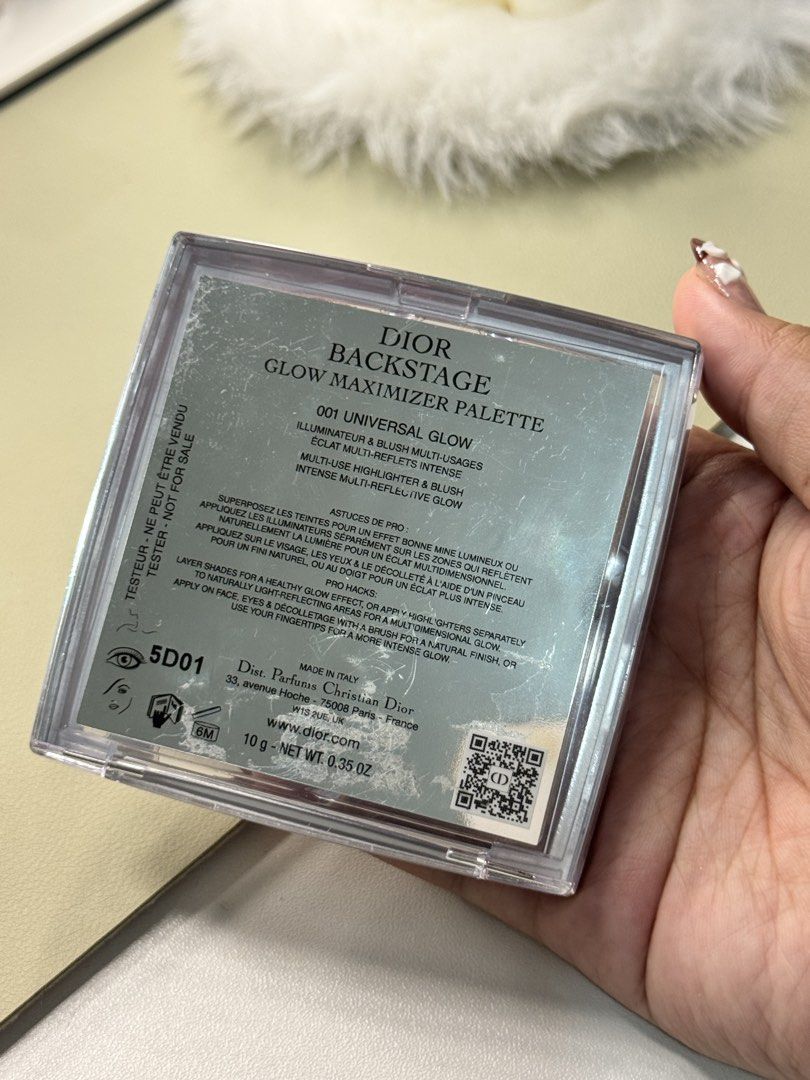 Dior Backstage Glow Maximizer Palette 001 Universal Glow (Category: Makeup) located in Binan City. Submitted by seoulbeauty_cart (Listing ID 1465770439, Image 3). Description: - Brand: Dior - Product: Backstage Glow Maximizer Palette - Shade: 001 Universal Glow - Features 4 multi-use, high-shine shades (white, gold, pink, bronze) for face and eyes - Condition: Tester unit marked "not for sale", clean pans, hardly touched/swatched - 100% authentic