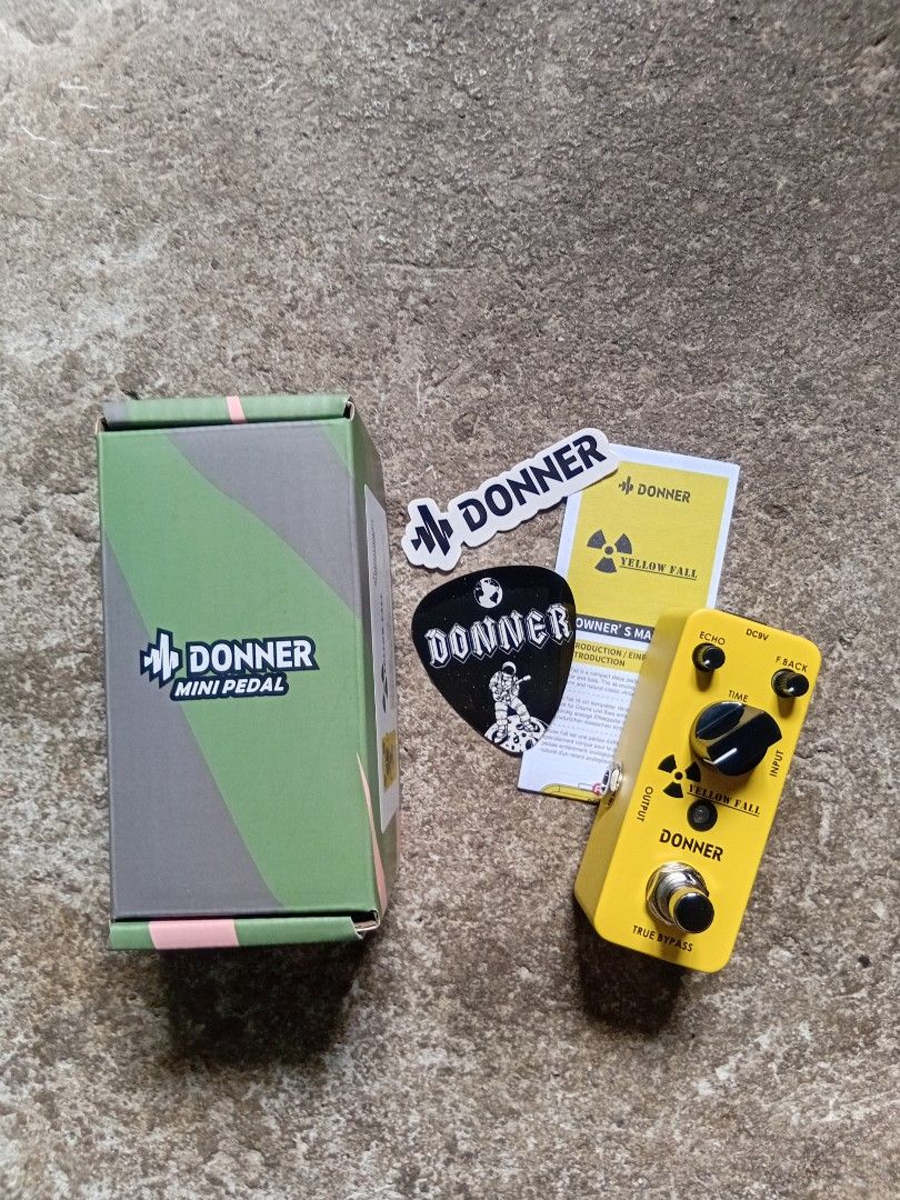 Donner Yellow Fall Analog Delay Pedal (Category: Musical Instruments) located in Binangonan. Submitted by ohdievald38664 (Listing ID 1465777991, Image 1). Description: - Purchased on September 7, 2025 - Shipped from Japan - Functionality: 10/10 - Cosmetics: 10/10 - No issue except may velcro na sa ilalim. - RFS: Just sitting in my closet. Hindi masyadong nagamit. - Location: Binangonan, Rizal - Comes with OG box, user manual & stickers. Paki-chec
