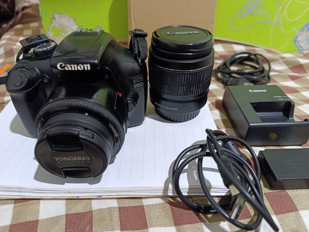 DSLR CANON EOS 1100D WITH PRIME LENS (Category: Cameras) located in Cuyapo. Submitted by hanehhhyoh (Listing ID 1465904410, Image 1). Description: FOR SALE OR SWAP SA IPAD Canon EOS 1100D with Prime Lens Specifications: • Sensor: 12.2MP APS-C CMOS • Processor: DIGIC 4 • ISO Range: 100–6,400 • Autofocus: 9-point AF • Continuous Shooting: Up to 3 fps • Video: Full HD 1080p • LCD: 2.7” LCD • Mount: Canon EF/EF-S • Storage: SD / SDHC / SDXC Inclusion