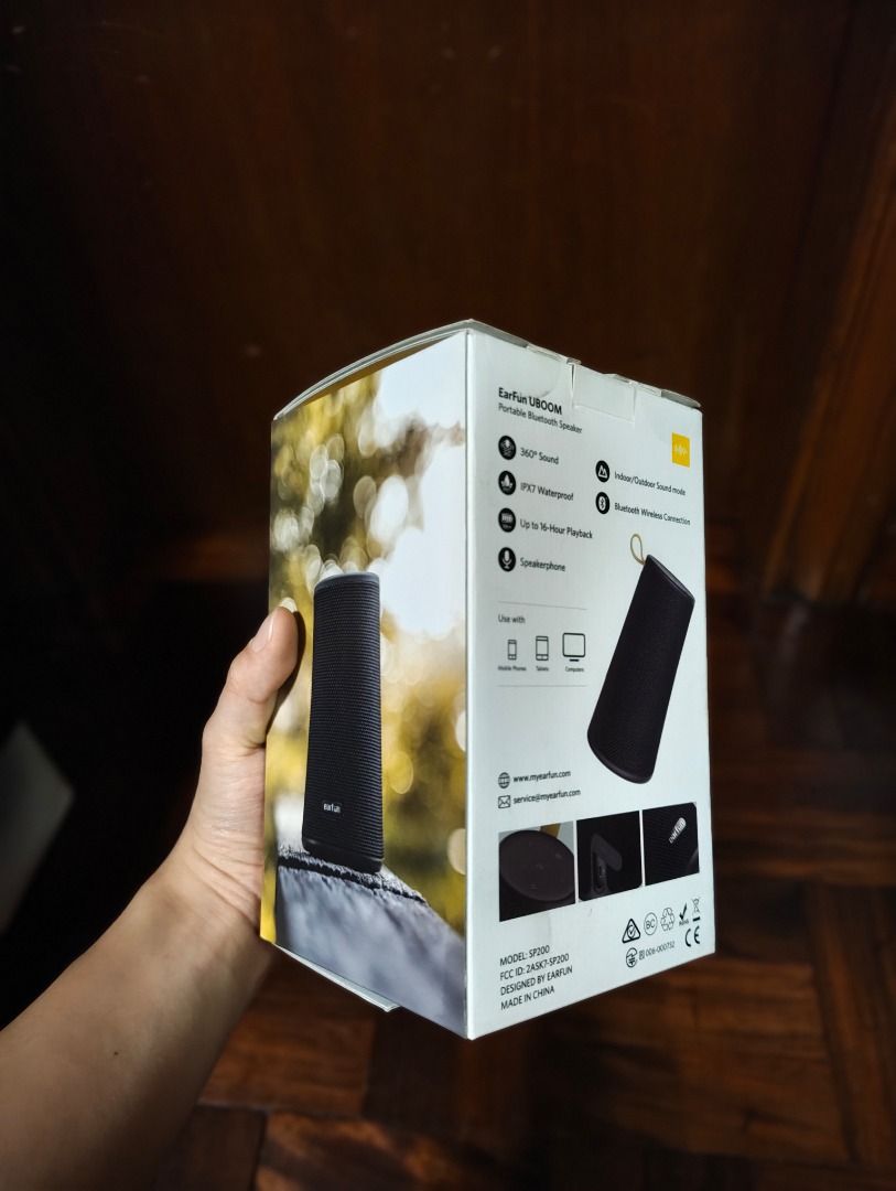 EarFun UBOOM Portable Bluetooth Speaker (Category: Soundbars, Speakers & Amplifiers) located in Quezon City. Submitted by luisykeh (Listing ID 1465826611, Image 2). Description: Brand new EarFun UBOOM Portable Bluetooth Speaker. Delivers immersive 360-degree sound, deep bass, and features an IPX7 waterproof rating for outdoor durability. Completely unused. Condition: Brand New Inclusions: Speaker + Original Box + Charging Cable Payment: GCash or 