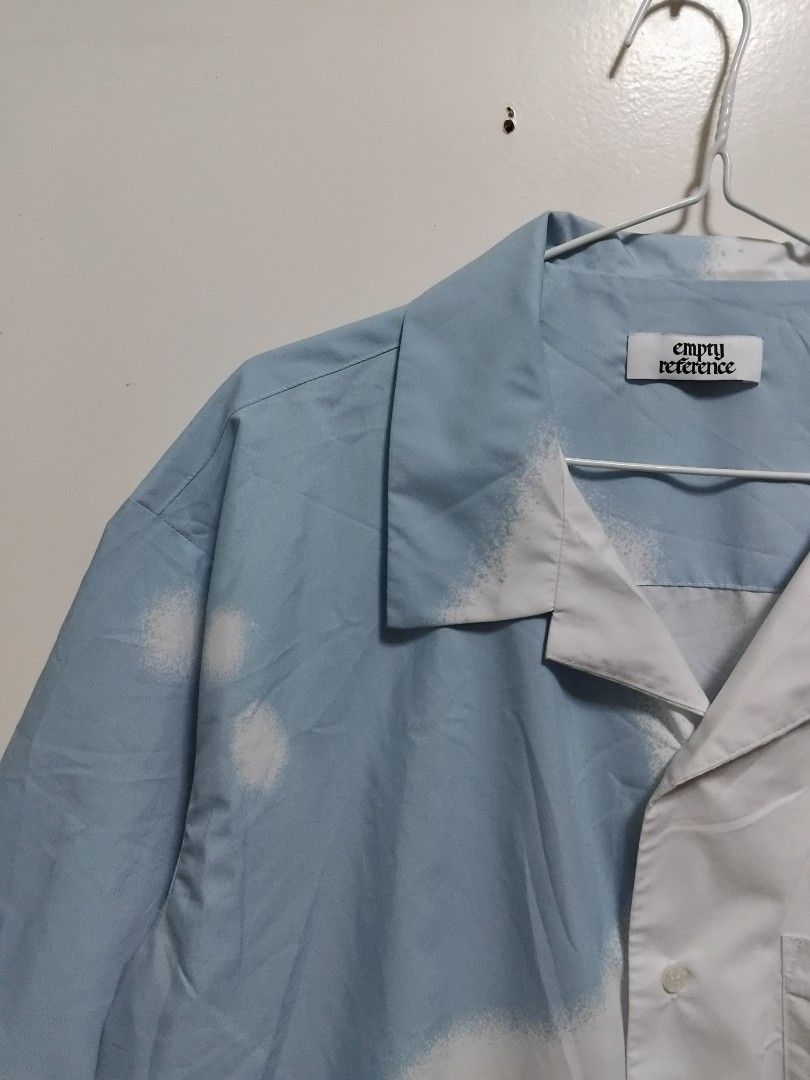 Empty Reference Blue Abstract Print Open Collar Shirt (Category: Tshirts & Polo Shirts ) located in Pasig City. Submitted by hustlexcurate (Listing ID 1465813201, Image 3). Description: Empty Reference Blue Abstract Print Oversized Open Collar Shirt Size MEDIUM on tag fits XL Dimensions: 24X30.