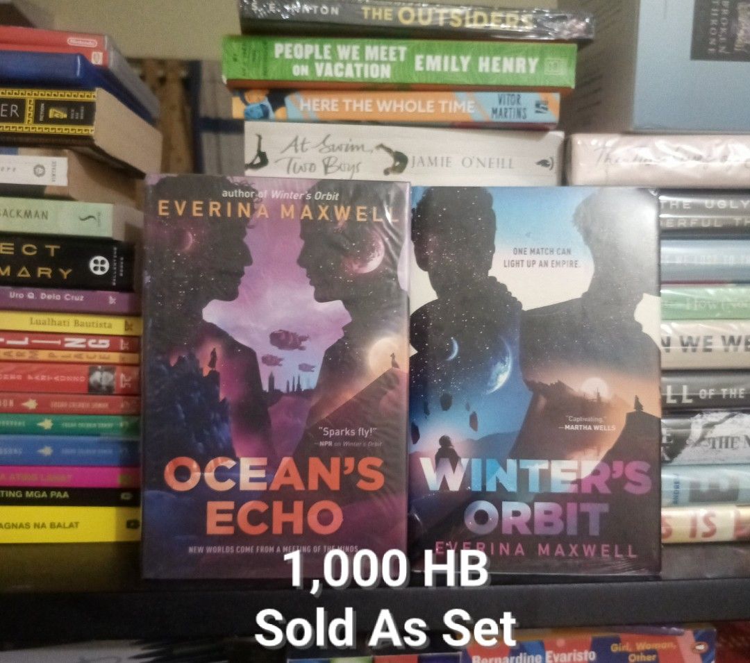 Everina Maxwell Ocean's Echo and Winter's Orbit Book Set (Category: Storybooks) located in Manila. Submitted by drey911 (Listing ID 1465784064, Image 1). Description: - Author: Everina Maxwell - Titles included: Ocean's Echo & Winter's Orbit - Format: Paperback with vibrant, colorful covers - Genre: Sci-Fi / Space Opera romance .