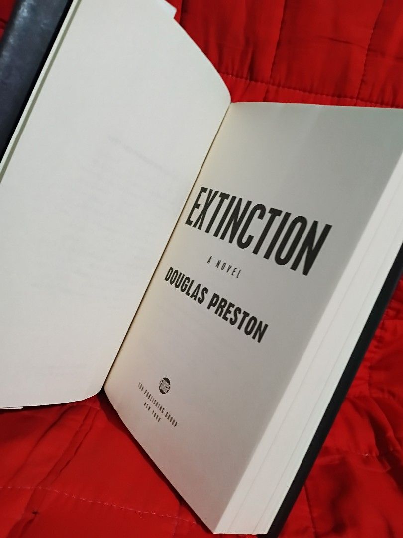 Extinction by Douglas Preston Novel (Category: Storybooks) located in Manila. Submitted by krishna_ayanami (Listing ID 1465933472, Image 2). Description: - Title: Extinction - Author: Douglas Preston (#1 New York Times bestselling author) - Format: Hardcover with crisp dust jacket - Publisher: Forge - Condition: Clean pages inside, excellent read - Genre: Thriller, suspense, and mystery - Perfect for: Weekend reading or your next book club.