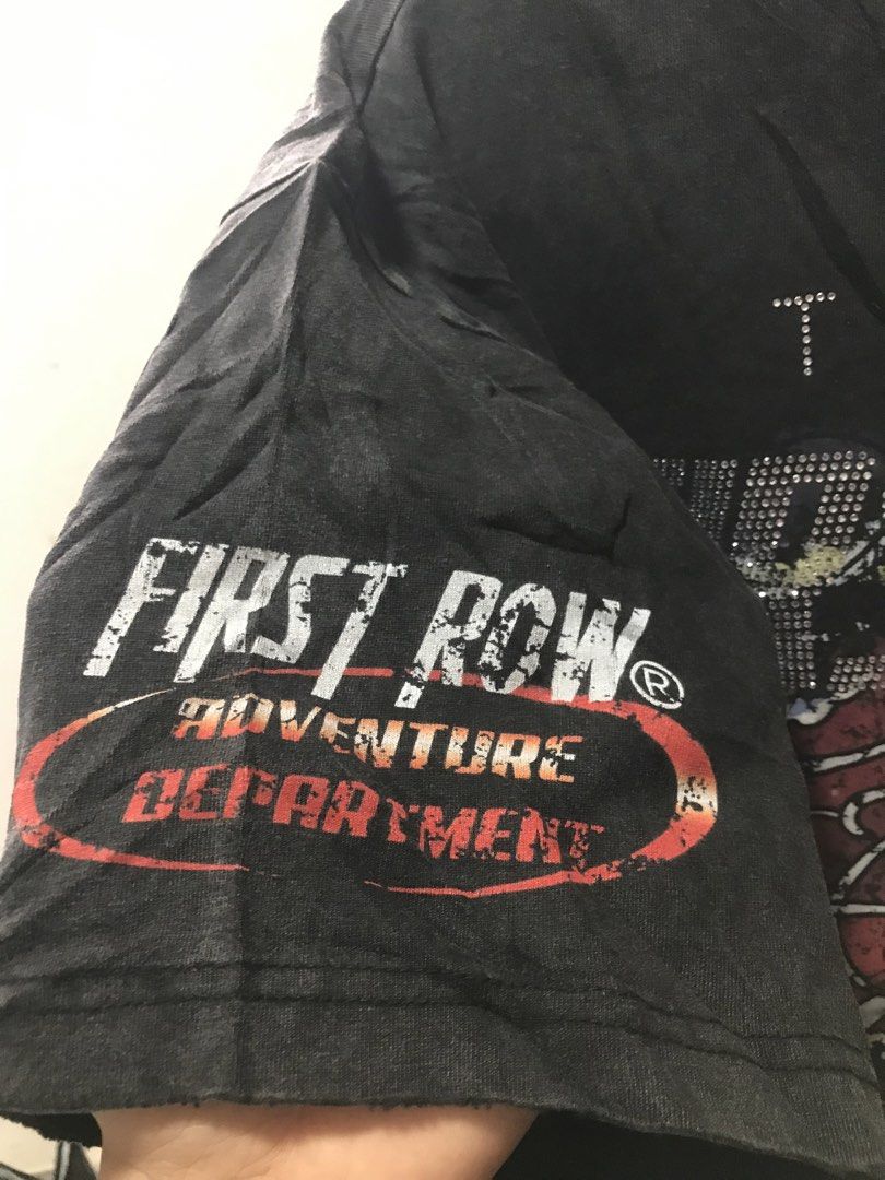 First Row graphic t-shirt (Category: Tshirts & Polo Shirts ) located in Libona. Submitted by ooaakklleeyy (Listing ID 1465798219, Image 3). Description: First Row rhinestone graphic t-shirt 26” length x 22” width Minimal acid wash design .