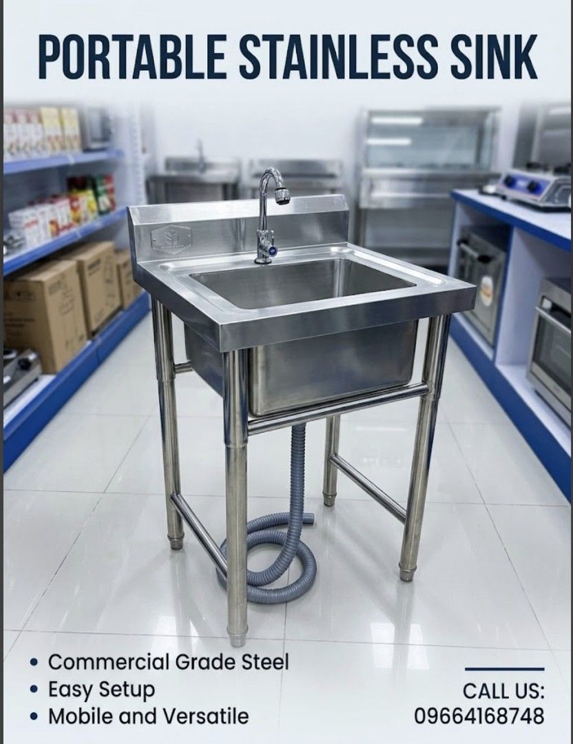 FOR SALE (Category: Bathroom & Kitchen Fixtures) located in Manila. Submitted by davearonda40644 (Listing ID 1465818173, Image 1). Description: PORTABLE STAINLESS SINK FOR SALE DETACHABLE STAND 304 STAINLESS STEEL MADE 1.0MM THICKNESS BRAND NEW IN STOCK 2 AVAILABLE SIZE 50X50X80CM 60X60X80CM FIX SIZE AND DESIGN READY MADE.