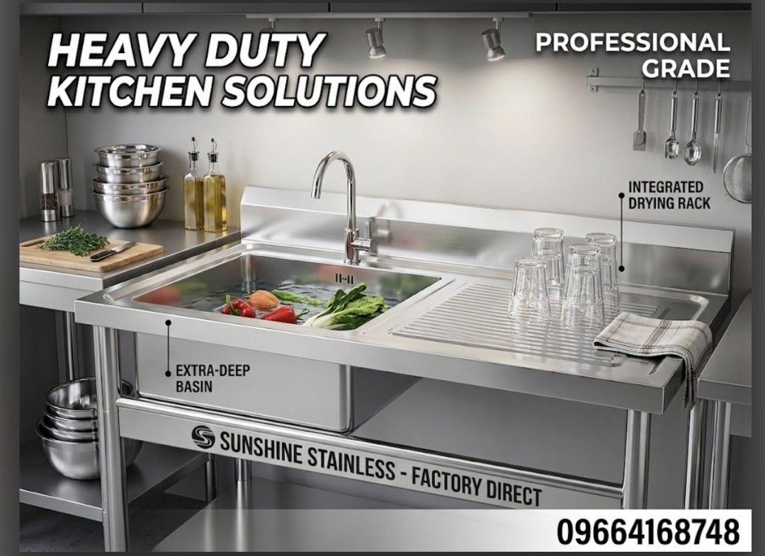 FOR SALE (Category: Bathroom & Kitchen Fixtures) located in Manila. Submitted by davearonda40644 (Listing ID 1465818604, Image 1). Description: PORTABLE STAINLESS SINK FOR SALE DETACHABLE STAND 304 STAINLESS STEEL MADE 1.0MM THICKNESS BRAND NEW IN STOCK AVAILABLE SIZE 120x60x80cm FIX SIZE AND DESIGN READY MADE.