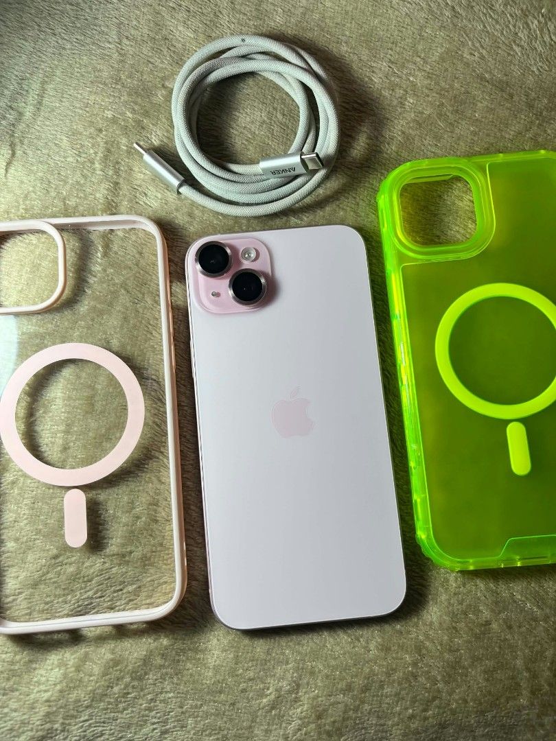 FOR SALE IPHONE 15PLUS 128GB (Category: iPhone 15 Series) located in Manila. Submitted by freeocean-4a848f (Listing ID 1465841705, Image 1). Description: For sale or swap Iphone 15plus 128gb (pink) 85% battery health Factory unlocked /any sim All features working No history repair Orig all parts No issue Unli reset and check upon meetup Ladyowned W/ Unit, cord, cases Actual photos of the unit posted negotiable sa sure buyer .