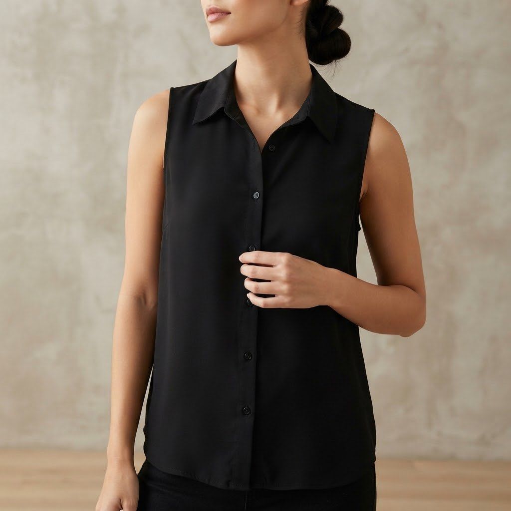 Forever 21 Black Sleeveless Button-Up Blouse (Category: Sleeveless) located in Marikina City. Submitted by preloved_n_reloved (Listing ID 1465912306, Image 1). Description: - Brand: Forever 21 - Color: Classic Black - Size: Medium - Style: Sleeveless button-up with classic collar - Material: Lightweight and breathable fabric - Versatility: Easy to style with jeans, trousers, or skirts - Origin: Made in Vietnam.