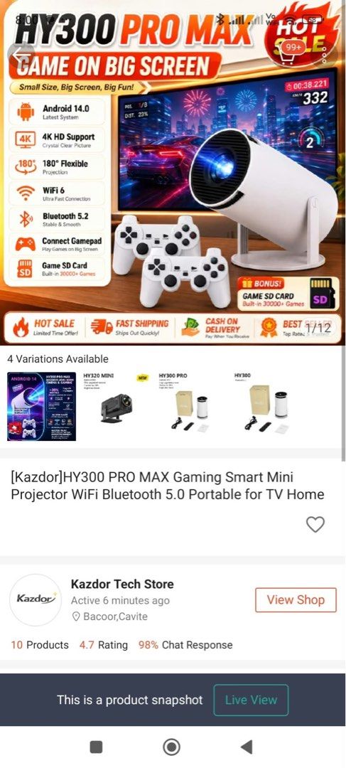 FS PROJECTOR HY300-PRO MAX 100inch Screen (Category: Projectors) located in Manila. Submitted by jhnrcx (Listing ID 1465935477, Image 3). Description: Almost new PLUG AND PLAY INCLUDING BUILT IN GAMES AND TWO CONSOLES SOUTH CALOOCAN, can ship and also meet up RFS: need funds, had to let go.