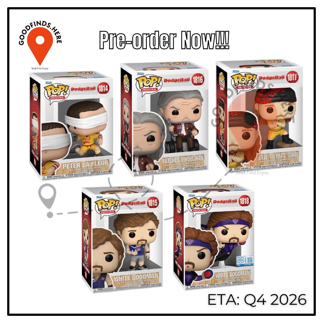 Funko: Dodgeball Preorder (Category: Action & Battle Toys) located in Pasig City. Submitted by goodfinds.here (Listing ID 1465836808, Image 1). Description: ❗Funko: Dodgeball Preorder❗ ▪️Peter La Fleur ▪️Patches O' Houlihan ▪️Steve "The Pirate" Conan ▪️White Goodman ₱800 each / DP: 400 each ▪️White Goodman Specialty Series ₱1,500 / DP: 750 ETA: Q4 2026 (subject for DELAY or to change without prior notice) ❗For Pre-order ONLY, No extra available❗ 