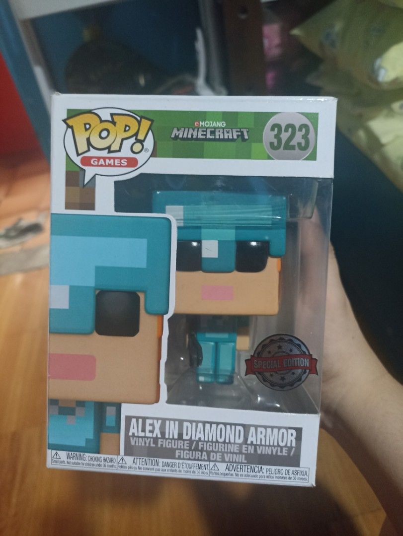 Funko Pop Minecraft Alex In Diamond Armor 323 (Category: Designer & Blind Box Toys) located in Manila. Submitted by hobbymo_koleksyon.ph (Listing ID 1465858016, Image 1). Description: - Item: Funko Pop Games Minecraft Alex in Diamond Armor - Number: #323 - Feature: Special Edition sticker included - Condition: Brand new with box - Perfect for: Minecraft fans and Funko collectors 100% Authentic Vinyl figurine Measures Approximately 3 3/4inches tal