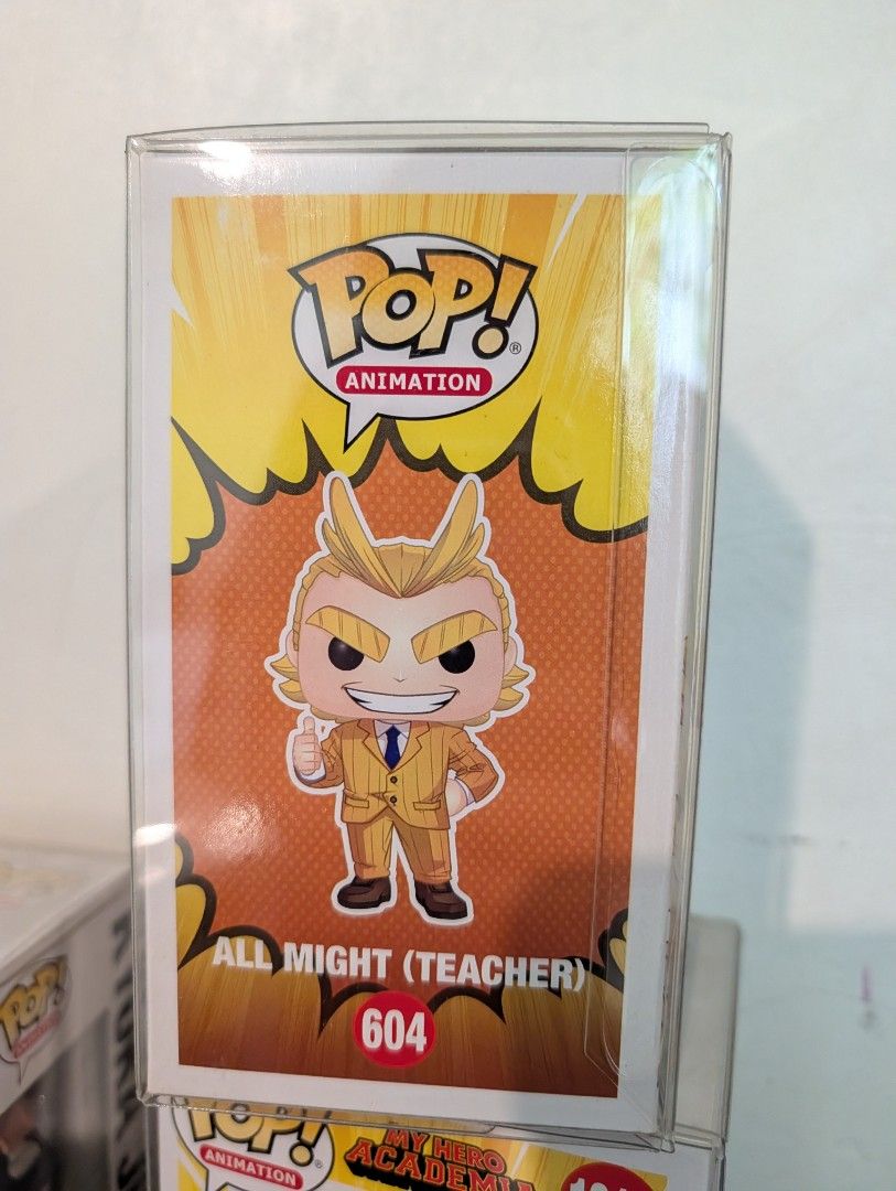 Funko Pop My Hero Academia Vinyl Figures Bundle (Category: Figurines & Statues) located in Marilao. Submitted by fnjin (Listing ID 1465815418, Image 3). Description: - Bundle of 4 My Hero Academia Funko Pop figures - Includes: Kyoka Jiro 1143, Aizawa in Sleeping Bag 1014 (Special Edition sticker), Izuku Midoriya 783, and All Might Teacher 604 - All figures securely stored inside protective plastic cases - Clean boxes, minimal creases, and clear w