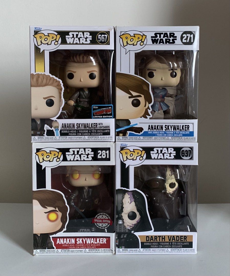 Funko Pop! Star Wars (Anakin Skywalker Transformation) (Category: Figurines & Statues) located in Quezon City. Submitted by ms.pattie (Listing ID 1465862442, Image 1). Description: Funko Pop! Star Wars (Anakin Skywalker Transformation) ₱6,000 Inclusion: 567 Anakin Skywalker (Attack Of The Clones) 271 Anakin Skywalker (Clone Wars) 281 Anakin Skywalker (Revenge Of The Sith) 637 Darth Vader (Obi-Wan) ⭕️First to Pay Basis | Selling As Set ❌No Long Re