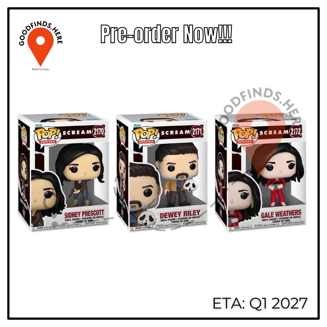 Funko: Scream Preorder (Category: Action & Battle Toys) located in Pasig City. Submitted by goodfinds.here (Listing ID 1465833416, Image 1). Description: ❗Funko: Scream Preorder❗ ▪️Sidney Prescott ▪️Dewey Riley ▪️Gale Weathers ₱800 each / DP: 400 each ETA: Q1 2027 (subject for DELAY or to change without prior notice) ❗For Pre-order ONLY, No extra available❗ DOWNPAYMENT is required to RESERVE SLOT/S once order is confirmed it is considered FINAL �
