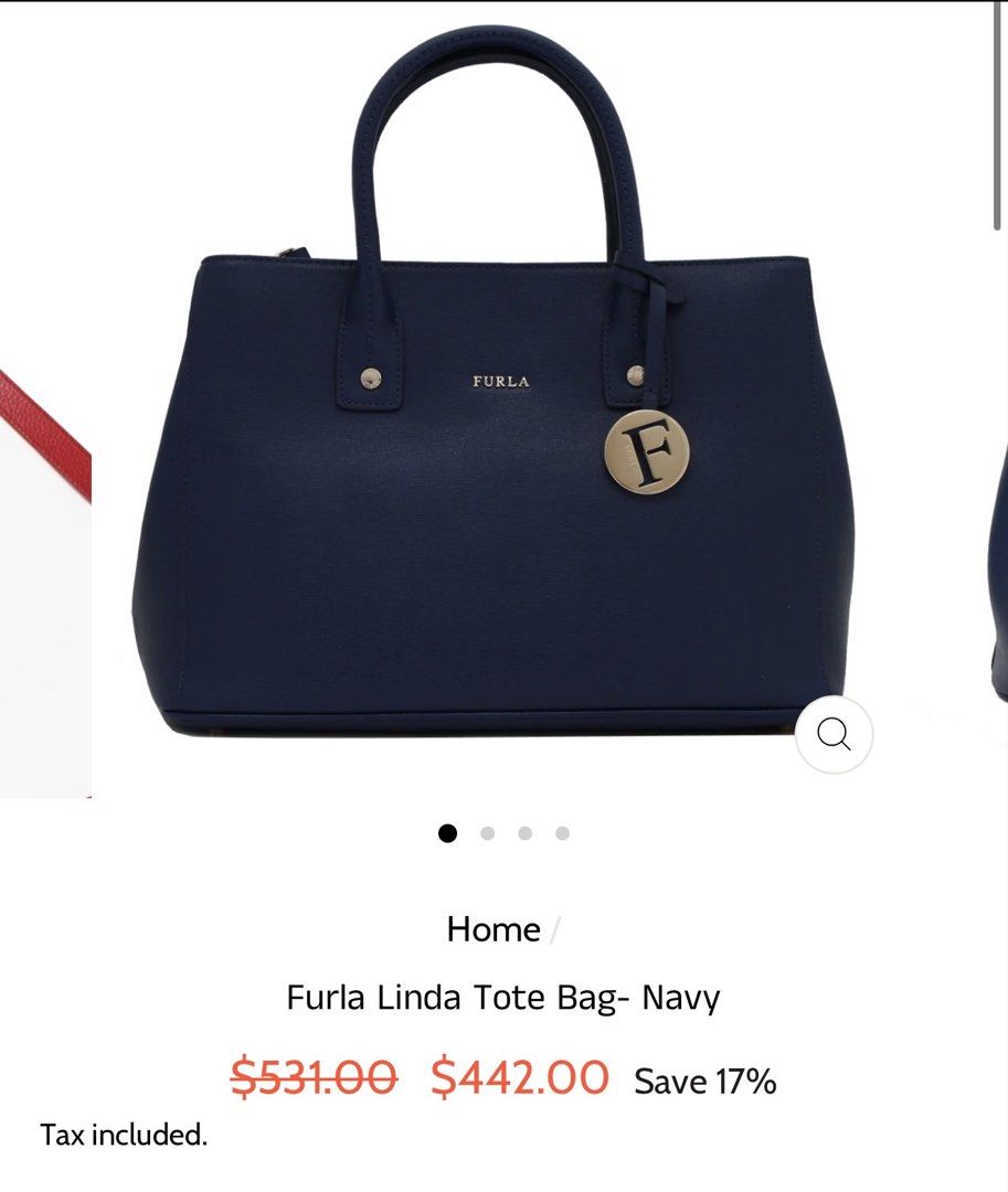 Furla Linda Tote Bag Navy (Category: Tote Bags) located in Manila. Submitted by Giacumu (Listing ID 1465863196, Image 1). Description: - Brand: Furla Linda Tote - Color: Dark Navy Blue - Material: Durable Saffiano leather with gold-tone hardware - Features: Signature round F charm, zip top closure, and structured sides - Interior: Fabric lining with 1 zippered pocket and slip pockets - Inclusion: Original white dust bag - Condition/Use: Great eve