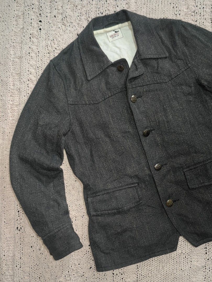 Gangsterville Denim Gray Jacket (Category: Coats, Jackets and Outerwear) located in Tuguegarao City. Submitted by ekko_bag (Listing ID 1465764731, Image 2). Description: Item Specifics: Condition - In Excellent condition. Thrifted from Japanese Bale ✔️✔✔ Style Code: GSV-12-SS-01 Material/Design: -Heavy-Cotton Denim Jacket with inner liner. -Engraved/Embossed "Thuglife" Buttons -Back cinch ✔️✔✔ Dimension in inches Check last 2 images Mode of payme