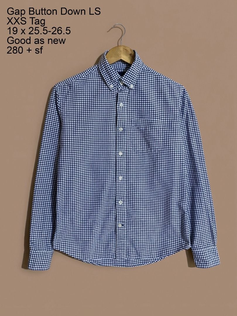Gap Checkered Button Down Long Sleeves (Category: Tshirts & Polo Shirts ) located in Cadiz. Submitted by thespotcdz (Listing ID 1465838788, Image 1). Description: XXS on tag Width 19" Length 25.5" front / 26.5" back Good as new .