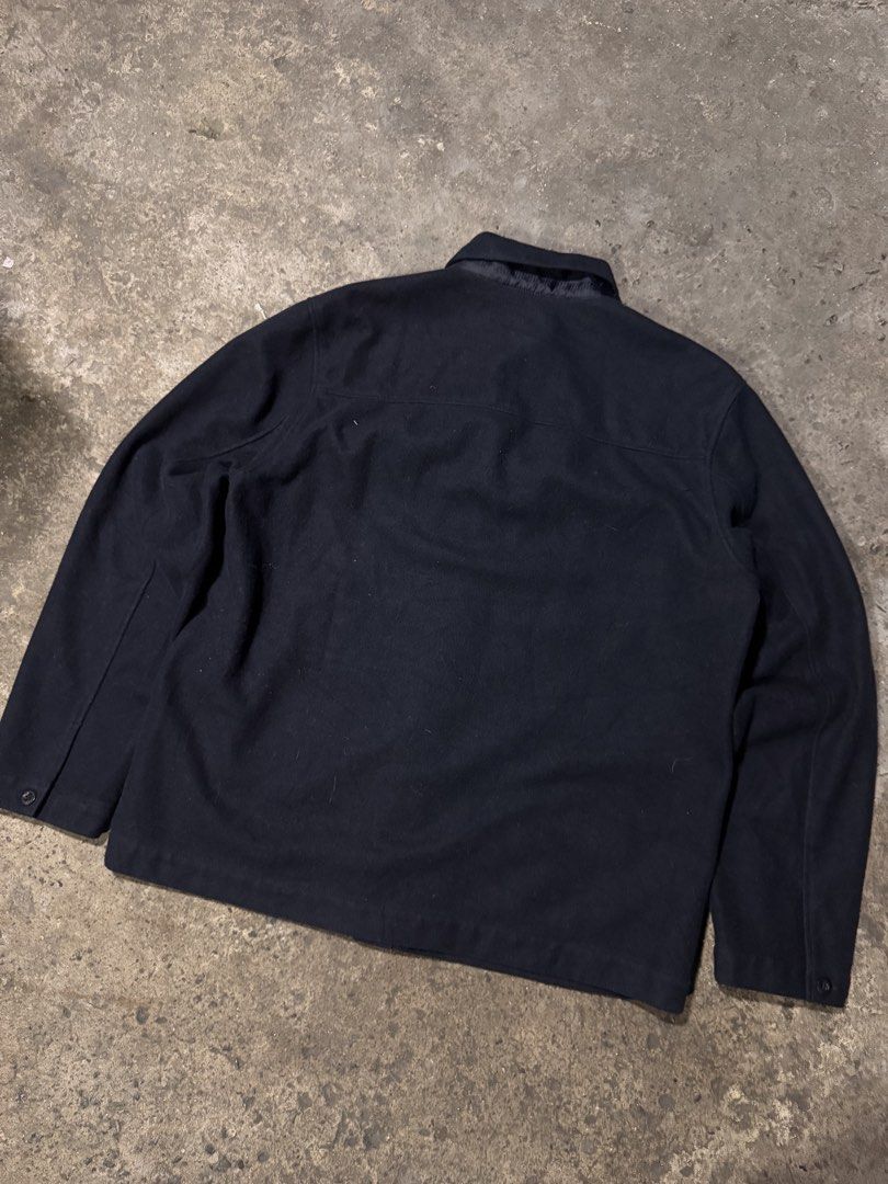 Gap Wool Blend Overshirt Navy Blue Size L (Category: Coats, Jackets and Outerwear) located in Pasig City. Submitted by dripthrift1600 (Listing ID 1465950214, Image 2). Description: - Brand: Gap - Color: Dark Navy Blue - Size: Large - Material: Acrylic, polyester, and wool blend - Features: Button-up front, standard collar, two chest pockets - Origin: Made in Vietnam - Condition/Use: Great layering piece for cooler weather - Dimes: 23x30.