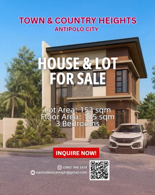 Garnet Single Attached House & Lot (Category: House & Lot) located in Antipolo. Submitted by eastside_estatesph (Listing ID 1465794181, Image 1). Description: Town & Country Heights Garnet Single Attached House & Lot FREE Solar Lot Area 150 sqm Floor Area 105 sqm 3 Bedrooms 3 Toilet & Bath 2 Carport.