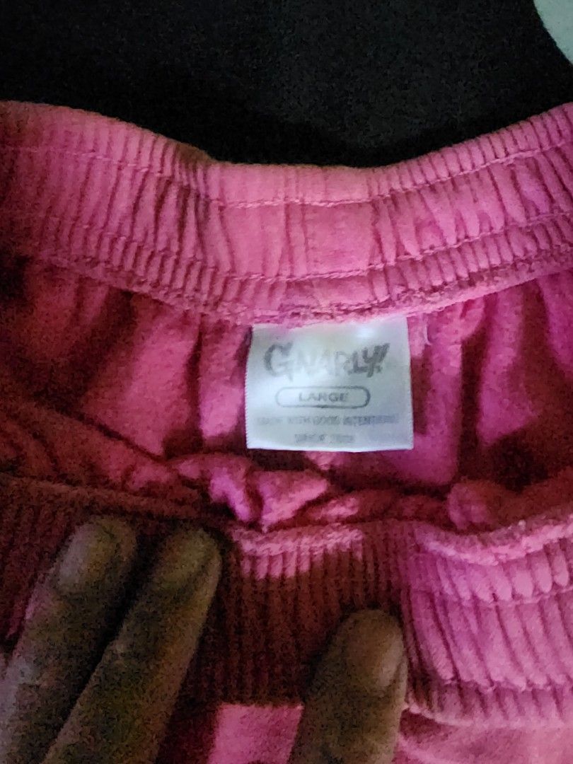 Gnarly Sweatshorts Bundle Pink and Blue Large (Category: Shorts) located in Manila. Submitted by lilcutie (Listing ID 1465859074, Image 2). Description: - Brand: Gnarly - Items: Bundle of 2 sweatshorts (Pink and Blue) Rare short - Size: Largeon tag (Customize to small) - Material: Comfortable fleece - Features: Elastic waistbands, printed branding trim near hems, small embroidered logos, and a back pocket on the pink pair - Condition: Pink may br
