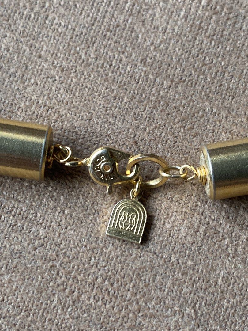 Gold tone long necklace (Category: Necklaces) located in Cebu City. Submitted by janb85 (Listing ID 1465852481, Image 3). Description: Brand: New City (vintage japanese brand) featuring a gold figarope chain necklace, combining elements of a classic Figaro link and a twisted rope chain design. Patented clasp with brand hallmark. .