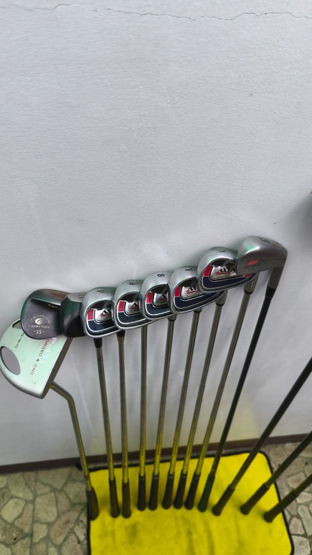 Golf set (Category: Golf) located in Caloocan City. Submitted by terop (Listing ID 1465952006, Image 3). Description: Driver: Dunlop XXIO 11 3 & 5: Power Sonic Iron 5, 7, 8, 9, P: Tommy Armour Axial Iron 3: Dunlop Iron 11: Bridgestone 55: Forged Putter: a.m.c Golf bag: M•U Sport.