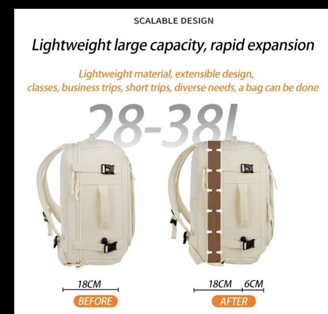 gray backpack Scalable Large Capacity Travel Backpack Laptop Bag (Category: Backpacks) located in Manila. Submitted by _khaori (Listing ID 1465848625, Image 1). Description: - Expandable capacity: Adjusts smoothly from 28L to 38L for daily use or travel - Dedicated tech space: Independent compartment securely fits up to a 16-inch laptop - Smart organization: Includes a wet and dry separation bag plus a separate bottom shoe compartment - Premium m