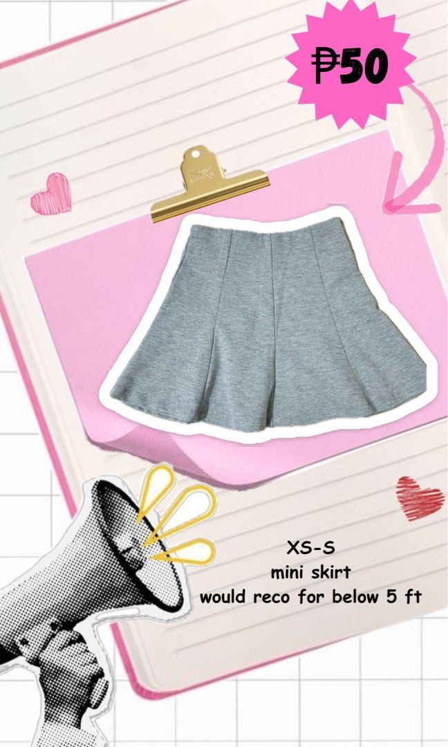 Gray Mini Skirt XS-S (Category: Skirts) located in Echague. Submitted by reniellarose (Listing ID 1465852469, Image 1). Description: - Color: Gray - Size: XS-S - Fit: Flared design with panel stitching details (recommended for heights below 5 feet) - Style: Casual, super easy to pair with any top for daily wear - Condition: Brand new / Excellent quality.