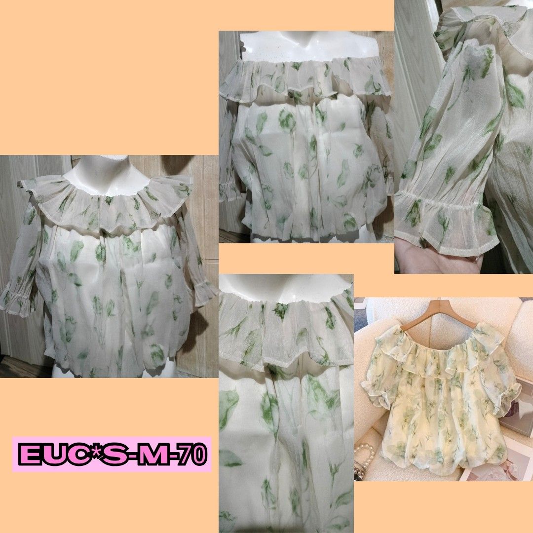 Green Floral Off-Shoulder Ruffle Blouse (Category: Blouses) located in Pateros City. Submitted by GandakaHandpick2.0 (Listing ID 1465883823, Image 1). Description: .