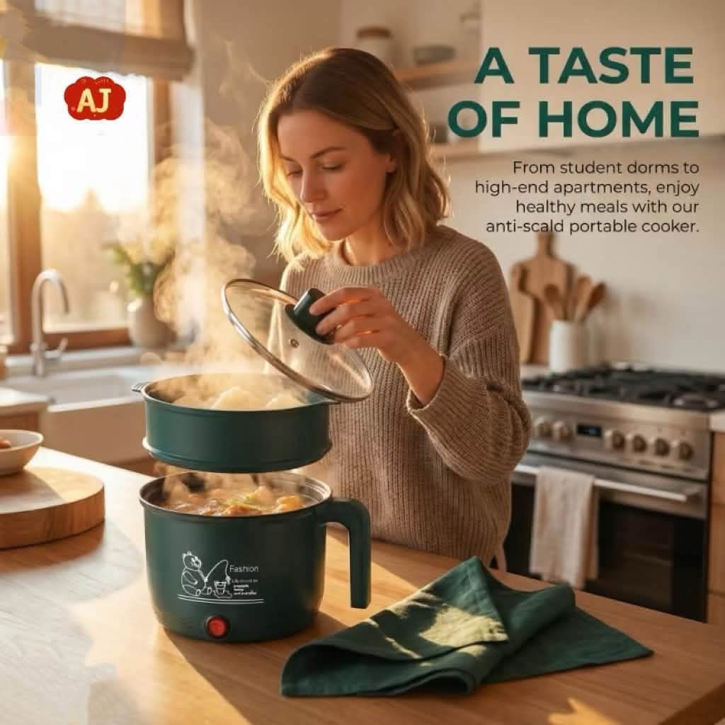 Green Multi-functional Electric Cooker Pot with Steamer Rack (Category: Cookers) located in Manila. Submitted by iliasjen3082126 (Listing ID 1465883757, Image 2). Description: - Color: Aesthetic green - Includes: Stainless steel inner pot, matching steamer tray, glass lid, and power cord - Fast heating: Perfect for quick noodles, hot pot, or steaming veggies - Space-saving: Compact size, ideal for dorm rooms and small apartments - Easy to store a
