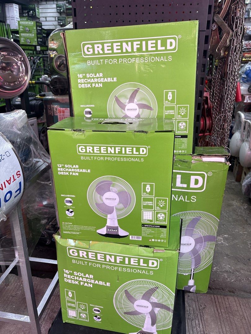 Greenfield Rechargeable Fan (Category: Other Home Appliances) located in San Juan City. Submitted by cometsanythingtosell (Listing ID 1465950434, Image 1). Description: To prepare you for el niño and expensive electric bill. 18” solar rechargeable fan.