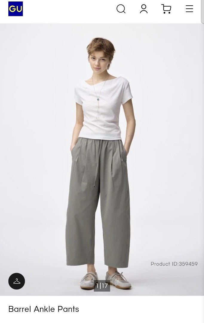 📍GU Barrel Ankle Pants (Category: Other Bottoms) located in Antipolo. Submitted by simplehans (Listing ID 1465893827, Image 1). Description: ‎📍GU Barrel Ankle Pants ‎Size Medium (Gray) ‎Waist- 26 to 36 ‎Length- 35 ‎Leg Open- 9 ‎Excellent Condition As New ‎DIRECT MESSAGE IF INTERESTED.