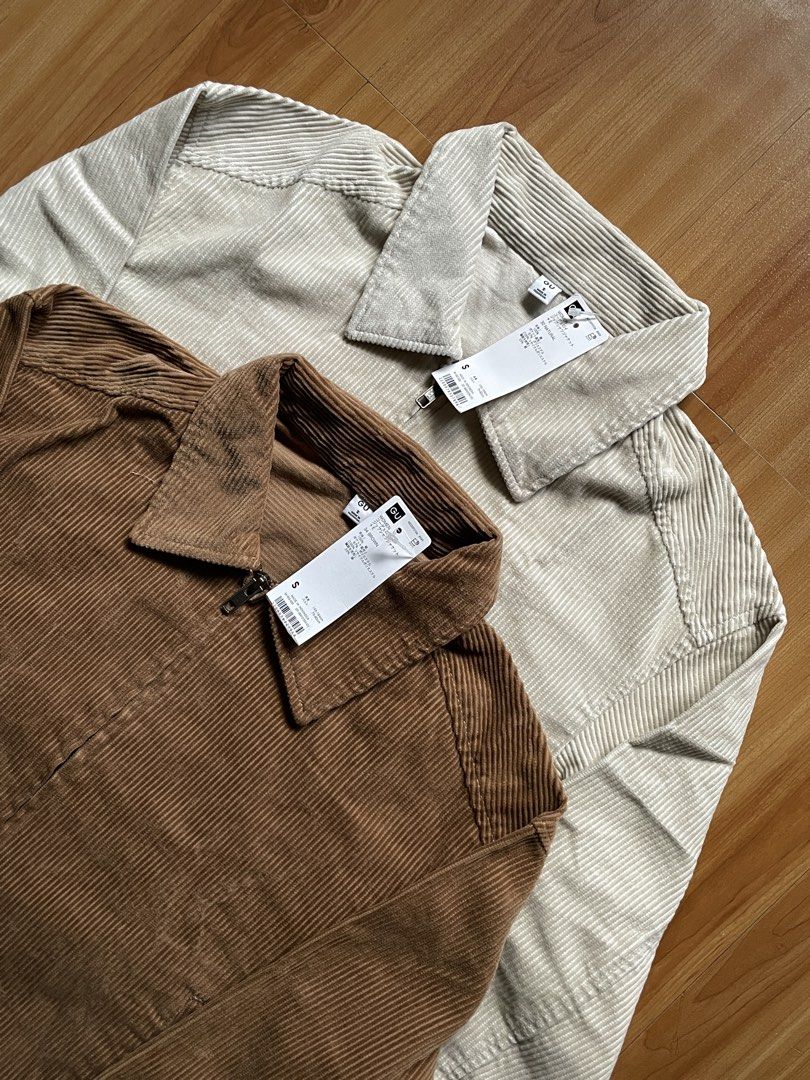 GU Corduroy Zip-Up Shirt Jacket (Category: Coats, Jackets and Outerwear) located in Quezon City. Submitted by jiya.tokio (Listing ID 1465949060, Image 1). Description: GU Corduroy Zip-Up Shirt Jacket ₱990‼️ Brown small Natural small 📍QC.