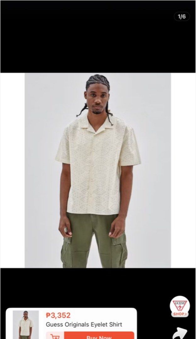 Guess Eyelet Shirt (Category: Tshirts & Polo Shirts ) located in Quezon City. Submitted by siopaomann (Listing ID 1465895295, Image 3). Description: For Sale Original Guess Eyelet Shirt Brand New Price: 3,500 only Qc loc near High top Anonas Siopaomann's steamer on IG .