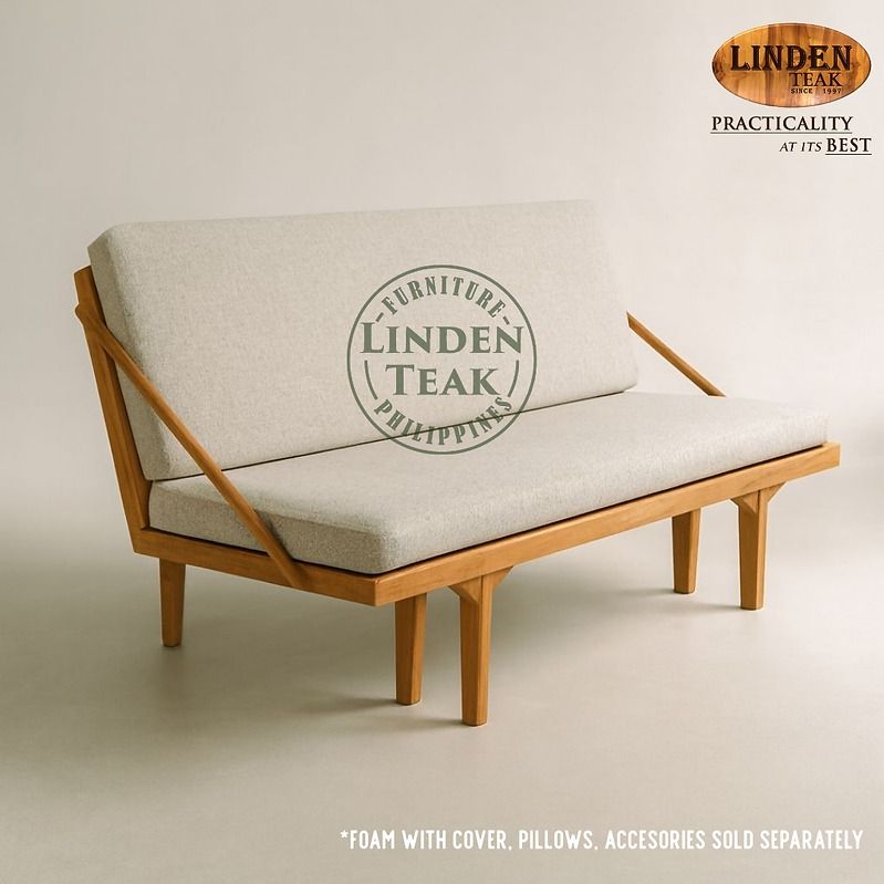 Handcrafted Solid Teak Wood Folding Modern Sofa Bed Frame (Category: Bed Frames & Mattresses) located in Quezon City. Submitted by irishbuce601386 (Listing ID 1465785208, Image 1). Description: ITEM: Handcrafted Solid Teak Wood Folding Modern Sofa Bed Frame SERIES: Gold Teak (Indoor Series) MAIN MATERIAL: Teak Wood (Tectona Grandis) FINISHING: N. Cellulose APPROXIMATE DIMENSIONS: (size may slightly vary due to its handcrafted nature) Bed Frame Fo