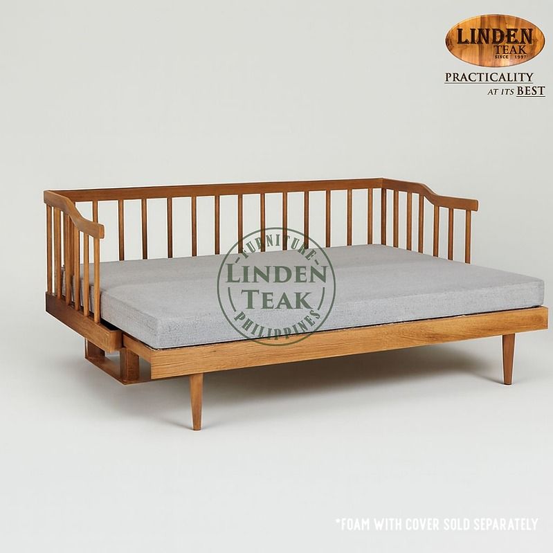 Handcrafted Solid Teak Wood Modern Sofa Bed Frame (Category: Bed Frames & Mattresses) located in Quezon City. Submitted by irishbuce601386 (Listing ID 1465784379, Image 2). Description: ITEM: Handcrafted Solid Teak Wood Modern Sofa Bed Frame SERIES: Gold Teak (Indoor Series) MAIN MATERIAL: Teak Wood (Tectona Grandis) FINISHING: N. Cellulose APPROXIMATE DIMENSIONS: (size may slightly vary due to its handcrafted nature) Bed Frame Form: 195 x 150 x 