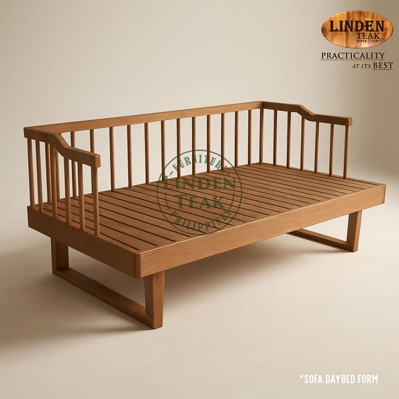 Handcrafted Solid Teak Wood Modern Sofa Bed Frame (Category: Bed Frames & Mattresses) located in Quezon City. Submitted by irishbuce601386 (Listing ID 1465784379, Image 3). Description: ITEM: Handcrafted Solid Teak Wood Modern Sofa Bed Frame SERIES: Gold Teak (Indoor Series) MAIN MATERIAL: Teak Wood (Tectona Grandis) FINISHING: N. Cellulose APPROXIMATE DIMENSIONS: (size may slightly vary due to its handcrafted nature) Bed Frame Form: 195 x 150 x 