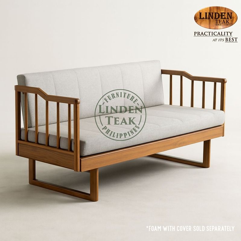 Handcrafted Solid Teak Wood Modern Sofa Bed Frame (Category: Bed Frames & Mattresses) located in Quezon City. Submitted by irishbuce601386 (Listing ID 1465784379, Image 1). Description: ITEM: Handcrafted Solid Teak Wood Modern Sofa Bed Frame SERIES: Gold Teak (Indoor Series) MAIN MATERIAL: Teak Wood (Tectona Grandis) FINISHING: N. Cellulose APPROXIMATE DIMENSIONS: (size may slightly vary due to its handcrafted nature) Bed Frame Form: 195 x 150 x 