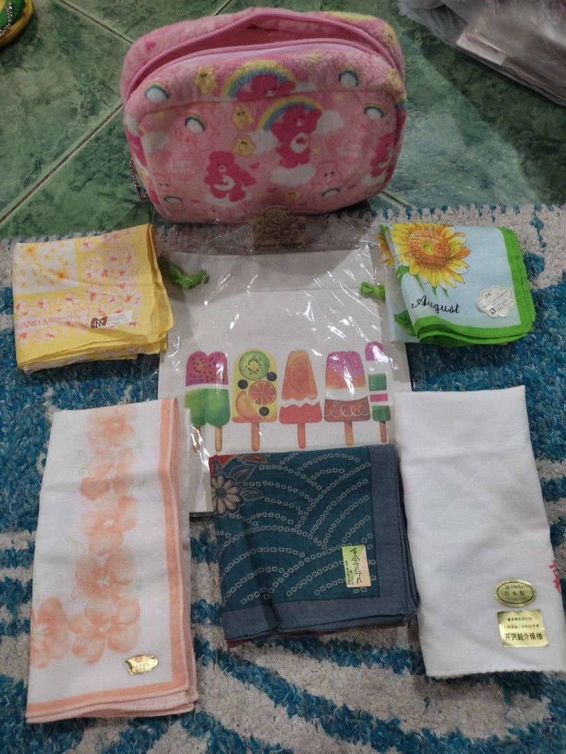 Handkerchiefs take all (Category: Handkerchief & Pocket Squares) located in Cainta. Submitted by allauthenticbymj (Listing ID 1465180388, Image 1). Description: take all *5 new handkerchief with sticker tags on 1 care bear zippered pouch 1 bag pouch price:300 ***buyer shoulders sf LOCATION: CAINTA Courier choices and MOP Gogo express (cod option) LBC (pay sf first-- cop for the item's amount) J&t (gcash payment) Lalamove for same day delivery Gca