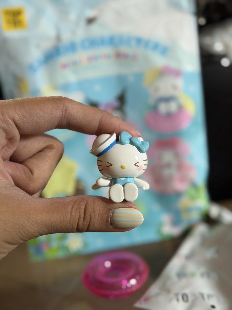 Hello Kitty Sanrio Characters Mini Swim Ring Top Toy (Category: Designer & Blind Box Toys) located in Manila. Submitted by jnndeclutter (Listing ID 1465829770, Image 2). Description: Crystal Hello Kitty - Series: Top Toy Sanrio Characters Mini Swim Ring Blind Box Figure - Character: Kitty (wearing a cute sailor hat and blue outfit) - Inclusion: Matching sparkly pink swim ring - Condition: Opened only to check the design (like new) - Packaging: Or