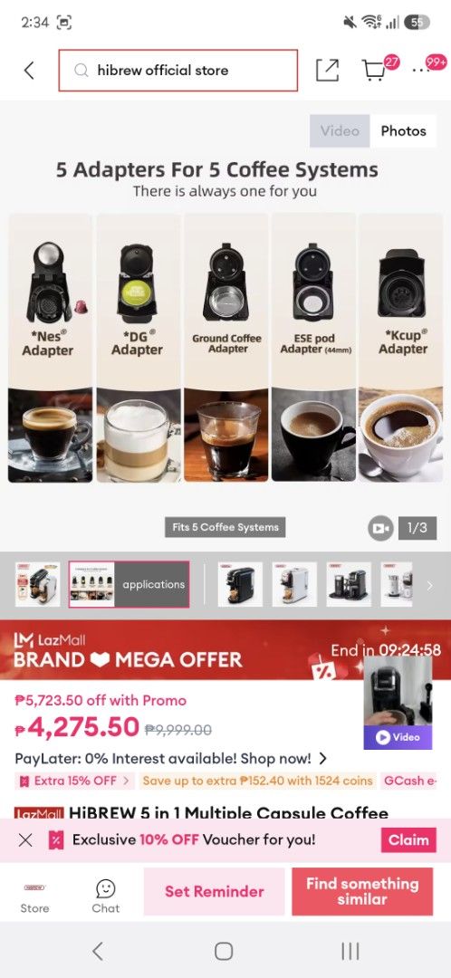 HiBREW 5-in-1 Multiple Capsule Coffee Maker Machine H2B (Category: Coffee Machines & Makers) located in Antipolo. Submitted by prinsesa_dianne (Listing ID 1465940342, Image 3). Description: - Brand: HiBREW 5-in-1 Multiple Capsule Coffee Machine - Color: Sleek Black - Compatibility: Includes adapters for Nespresso, Dolce Gusto, ground coffee, ESE pods, and K-Cup systems - Inclusions: Complete with user manual and original packaging base - Perfect 