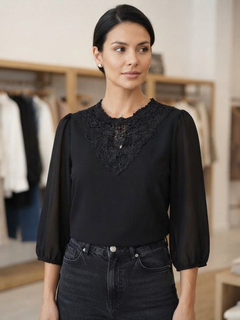 H&M Black Blouse (Category: Blouses) located in Santa Cruz. Submitted by deenem (Listing ID 1465770784, Image 1). Description: Medium on Tag Bust:17(34) inch Lenght:26 inch.