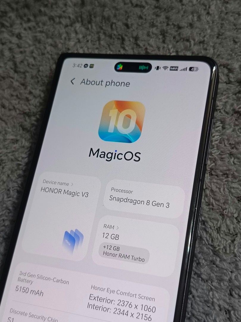 HONOR MAGIC V3 FOLD 512GB (Category: Huawei) located in Manila. Submitted by thegreatfones (Listing ID 1465342747, Image 3). Description: 97% Makinis 35k pa sa iba yan HONOR MAGIC V3 512GB NTC APPROVED OPENLINE MONSTER SPECS SAME NG S24 ULTRA BIG 5100MAH CARB SILC BATTERY FLAGSHIP SNAPDRAGON 8 GEN 3 FLAGSHIP TRIPLE 50MP OIS CAM 100X MOONSHOT /4K VIDEO SLIM BORDERS ALL FUNCTIONS WORKING MAY LINE LANG SA MAIN BIG SCREEN PERO LAHAT NA TOUCH PAREN Re