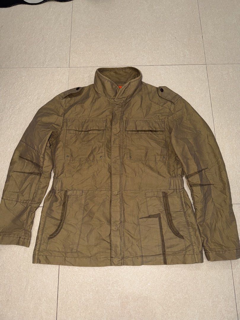 HUGO B0SS MILITARY FIELD JACKET (Category: Coats, Jackets and Outerwear) located in Manila. Submitted by triptothrift7 (Listing ID 1465923983, Image 1). Description: pm me for fast transaction! HUGO B0SS MILITARY FIELD JACKET size medium to large width 22 x 28 length minor issue sa back check pictures excellent condition color rate 9/10 mode of payment gcash or bank transfer location Biñan laguna.