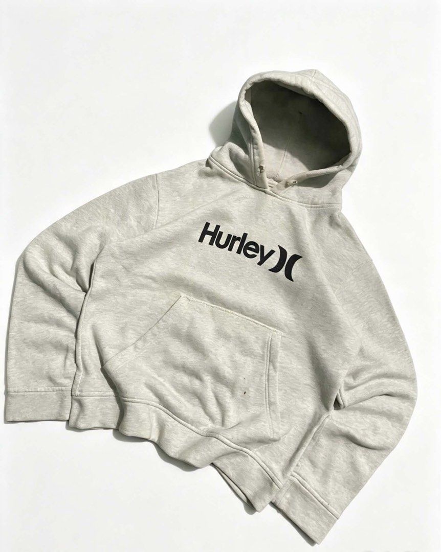 Hurley Heather Grey Pullover Hoodie with Front Pocket (Category: Hoodies) located in Quezon City. Submitted by un0oo (Listing ID 1465792942, Image 1). Description: 20x22.5 Minimal loose stitch on armpit Minimal Stain.