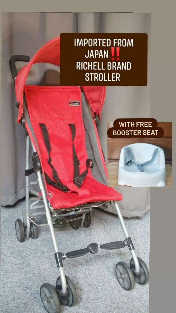Imported Richell Red X-ceed Stroller with Free Booster Seat (Category: Strollers) located in Valenzuela. Submitted by se_japansurplus (Listing ID 1465779165, Image 1). Description: 🔥🔥IMPORTED FROM JAPAN RICHELL BRAND STROLLER🔥🔥 🎌FROM 8 MONTHS TO TODDLER 🎌SEMI RECLINABLE FIX 🎌COMPLETE HARNESSS 🎌GOOD CANOPY 🎌WITH FOOTREST 🎌SLIMTYPE FOLD 🎌LIGHTWEIGHT 🎌GOOD FOR OUTDOOR 🎌MINIMAL MARK OF USAGE ONLY .