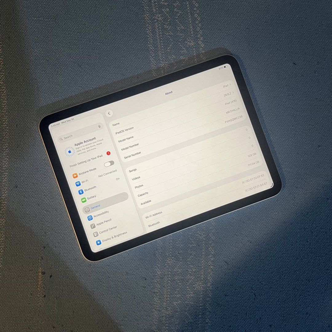 Ipad 11th gen a16 no issue! (Category: iPad) located in Cabuyao City. Submitted by meaningless103 (Listing ID 1465952762, Image 3). Description: Ipad 11th gen a16 128gb 93% battery health No issue/all functions working Touch id, true tone and etc working No history of repair/all parts original Good condition! Inclusions: unit, case and replacement box 21k fix no last price Cabuyao, Laguna. Can do meet ups!.