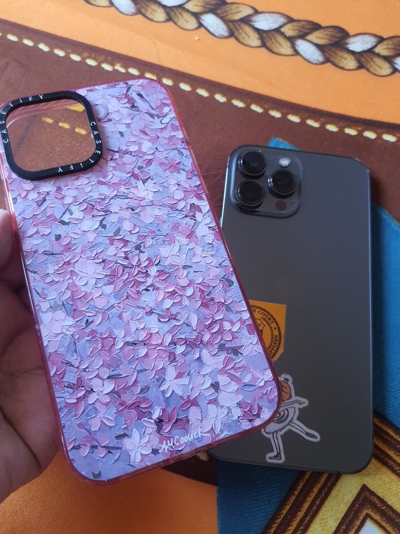 IPhone13 Max (Category: iPhone 13 Series) located in Quezon City. Submitted by pinksgate31 (Listing ID 1465825884, Image 3). Description: - Model: iPhone 13 Pro Max in sleek finish - Condition: Well-maintained, clean display, and fully functional - Inclusions: Comes with a fashionable pink floral Casetify phone case details: • iPhone 13Pro Max • 256gb • 76% Battery Health - Extra Details: Neat back design with cute stickers (removable), ready wit